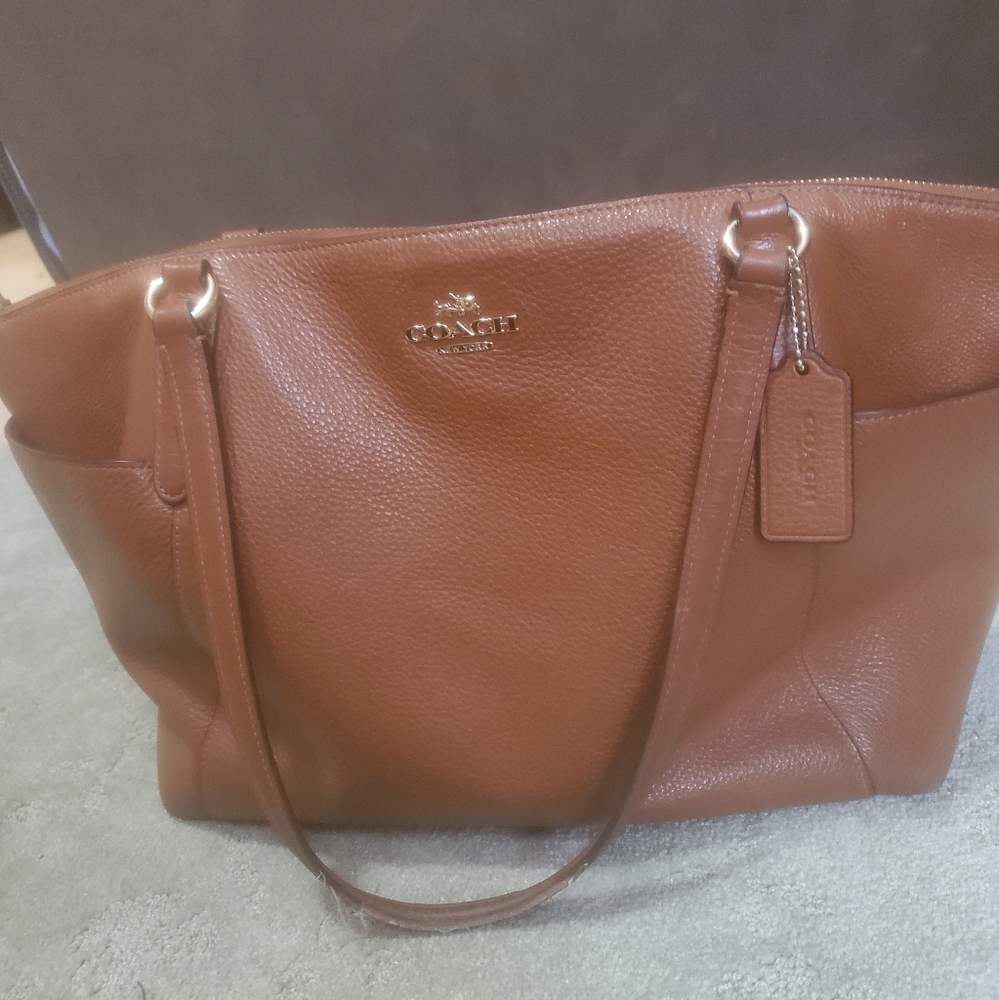 Coach brown leather tote handbag